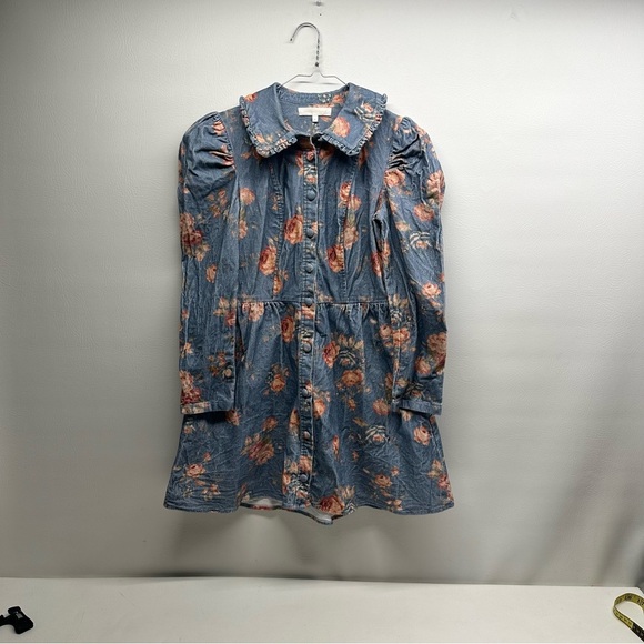 LoveShack Fancy Breyer corduroy Floral Denim Dress size 0 - Picture 3 of 12